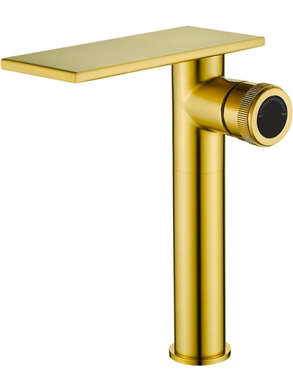 Modern Brushed Gold Tall Waterfall Faucet with Adjustable Knobs & Supply Lines